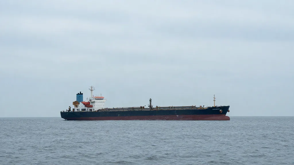 Petrolero en alta mar bajo un cielo cubierto